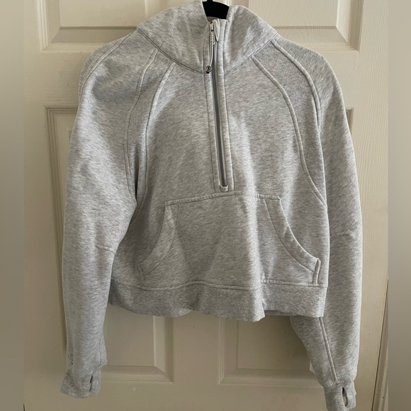 lululemon athletica Tops - Lululemon Scuba 1/2 Zip Hoodie in Heathered Core Ultra Light Grey M/L